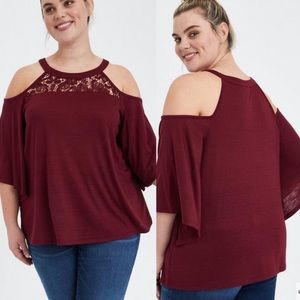 NWT Torrid size 3X red cold shoulder lace insert top